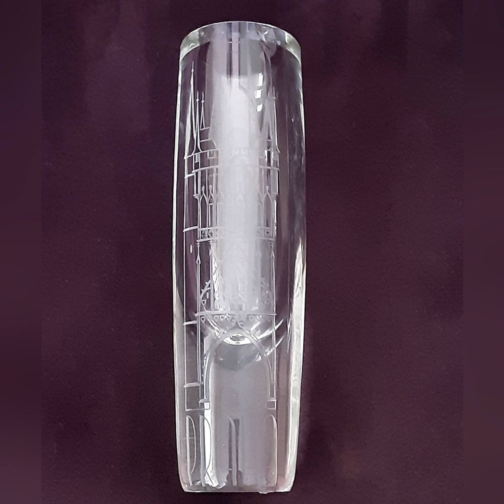 Czech PRAHA Castle | St. Vitus Cathedral Etched Crystal Vase 10"